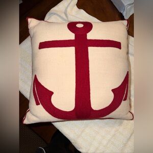 18” X 18” Decorative Pillow Off White With Red Anchor